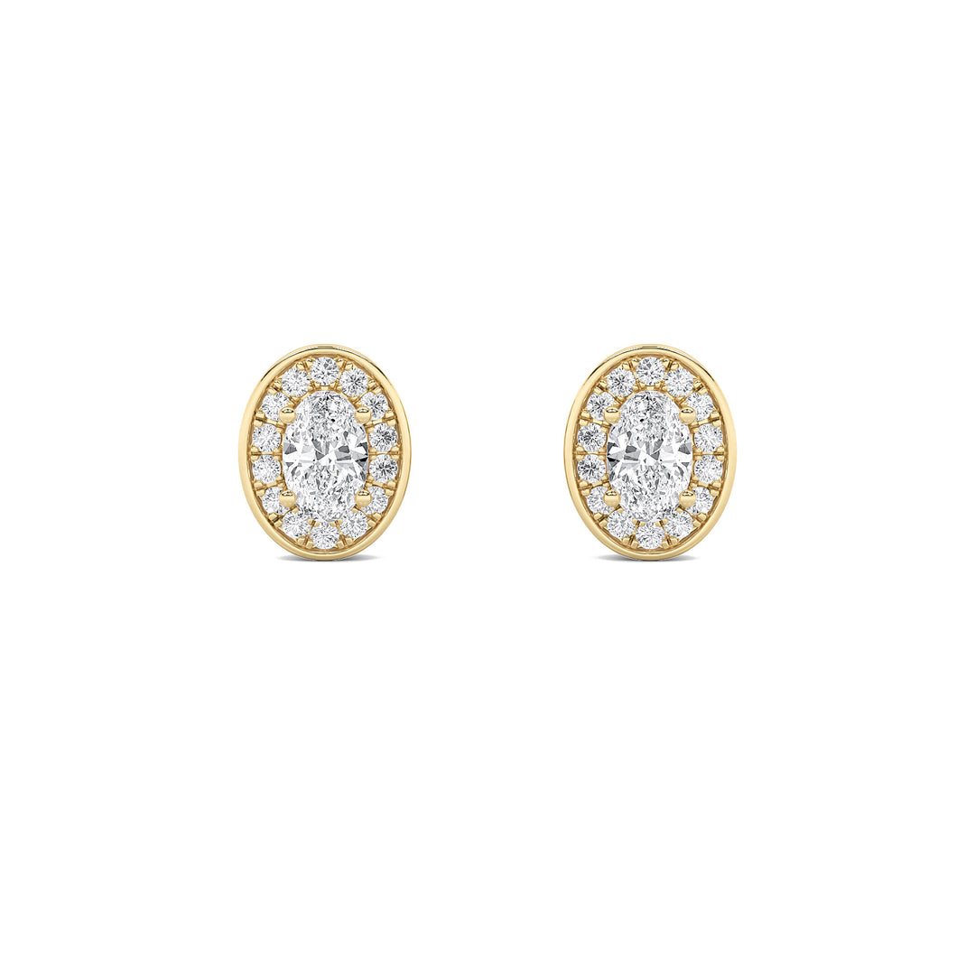 1Cttw Oval Shaped Lab Grown Diamond (F/VS) Halo Stud Earrings in 14K Gold
