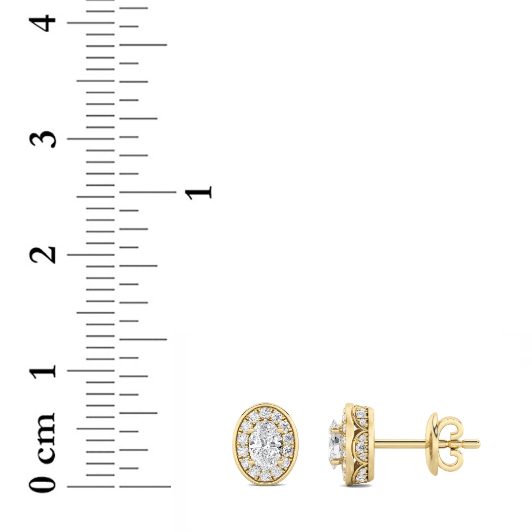 1Cttw Oval Shaped Lab Grown Diamond (F/VS) Halo Stud Earrings in 14K Gold