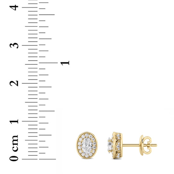 1Cttw Oval Shaped Lab Grown Diamond (F/VS) Halo Stud Earrings in 14K Gold