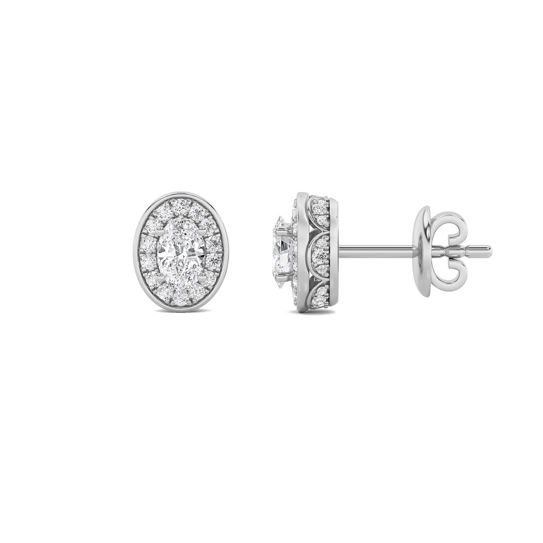 2Cttw Oval Shaped Lab Grown Diamond (F/VS) Halo Stud Earrings in 14K Gold