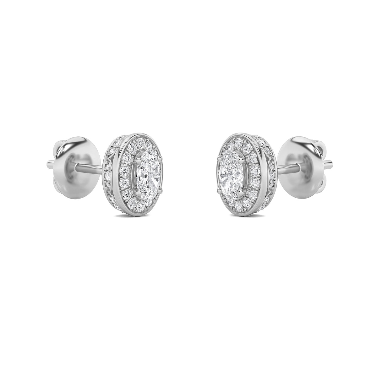 2Cttw Oval Shaped Lab Grown Diamond (F/VS) Halo Stud Earrings in 14K Gold