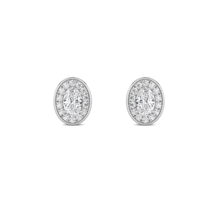 2Cttw Oval Shaped Lab Grown Diamond (F/VS) Halo Stud Earrings in 14K Gold