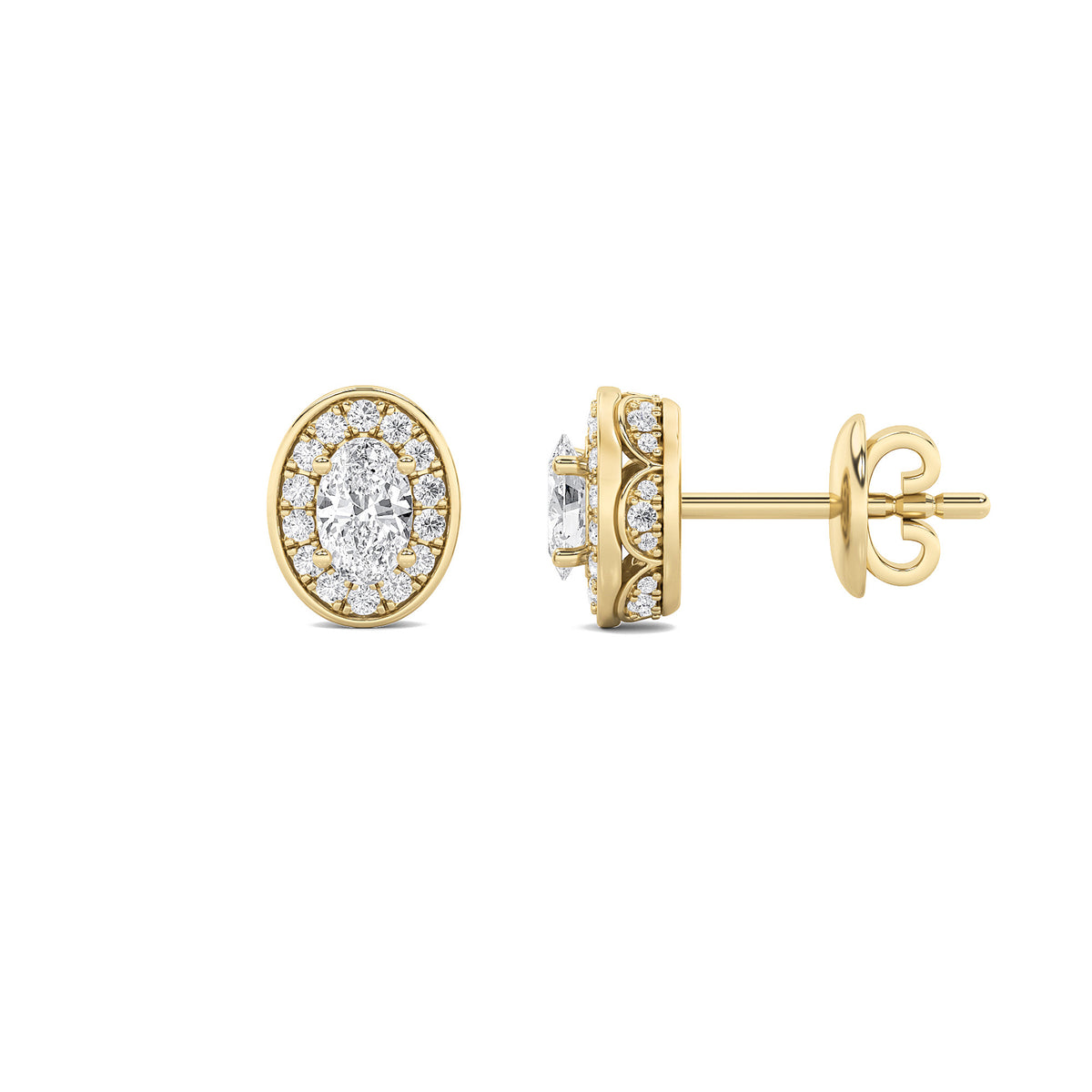 2Cttw Oval Shaped Lab Grown Diamond (F/VS) Halo Stud Earrings in 14K Gold