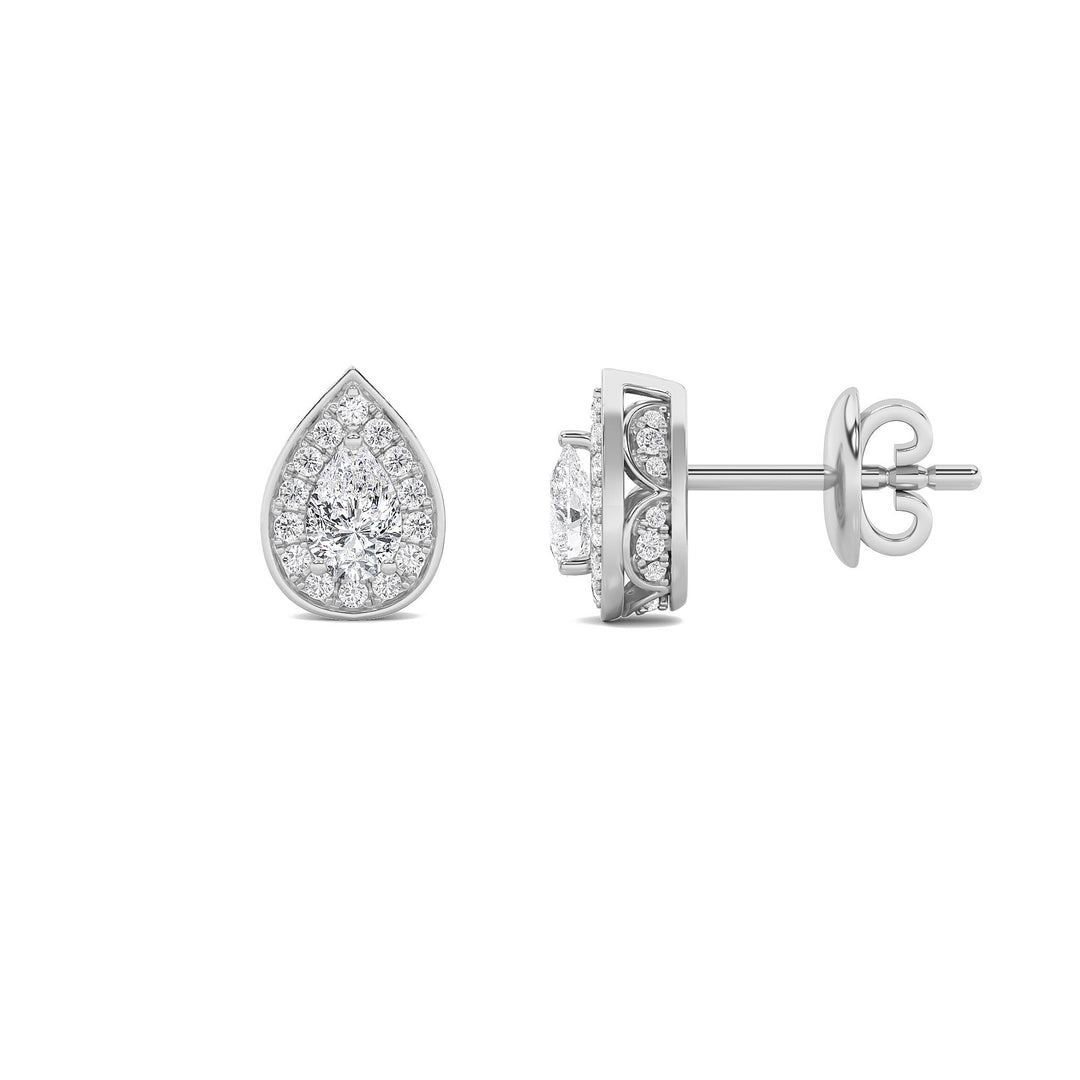 1Cttw Pear Shaped Lab Grown Diamond (F/VVS) Halo Stud Earrings in 14K Gold