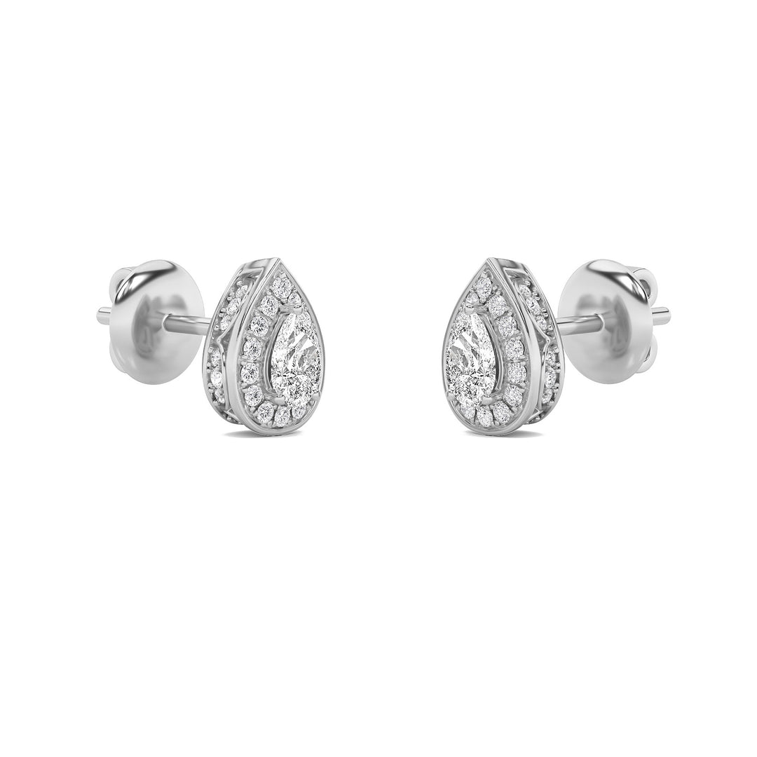 1Cttw Pear Shaped Lab Grown Diamond (F/VVS) Halo Stud Earrings in 14K Gold
