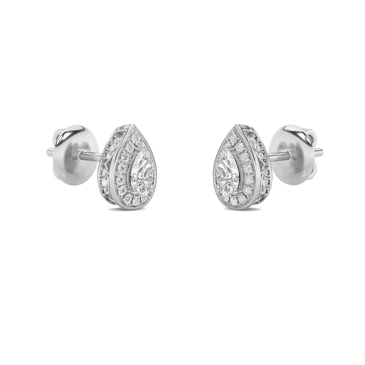 1Cttw Pear Shaped Lab Grown Diamond (F/VVS) Halo Stud Earrings in 14K Gold