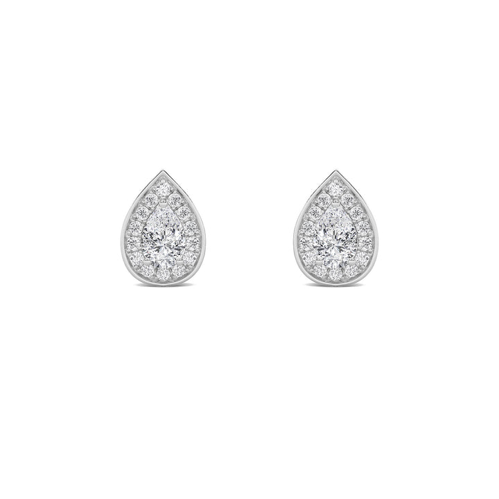 1Cttw Pear Shaped Lab Grown Diamond (F/VVS) Halo Stud Earrings in 14K Gold