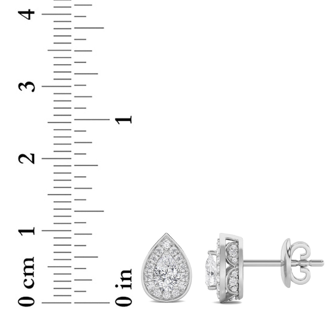 1Cttw Pear Shaped Lab Grown Diamond (F/VVS) Halo Stud Earrings in 14K Gold