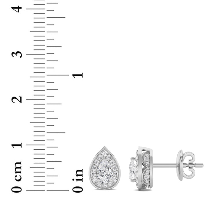 1Cttw Pear Shaped Lab Grown Diamond (F/VVS) Halo Stud Earrings in 14K Gold