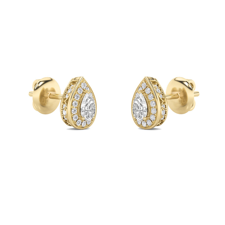 1Cttw Pear Shaped Lab Grown Diamond (F/VS) Halo Stud Earrings in 14K Gold
