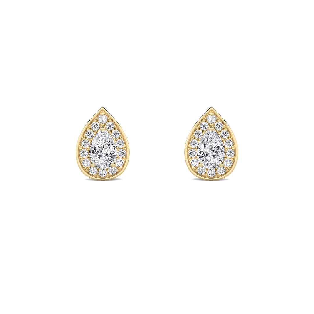 1Cttw Pear Shaped Lab Grown Diamond (F/VS) Halo Stud Earrings in 14K Gold