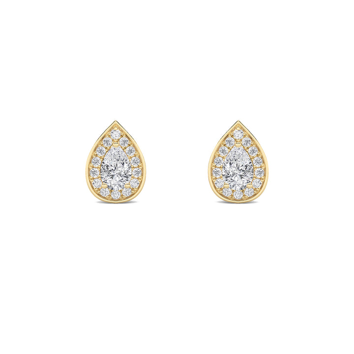 1Cttw Pear Shaped Lab Grown Diamond (F/VS) Halo Stud Earrings in 14K Gold