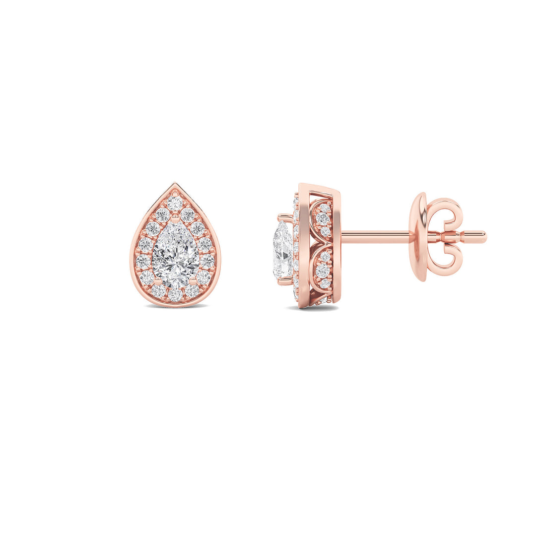 1Cttw Pear Shaped Lab Grown Diamond (F/VVS) Halo Stud Earrings in 14K Gold
