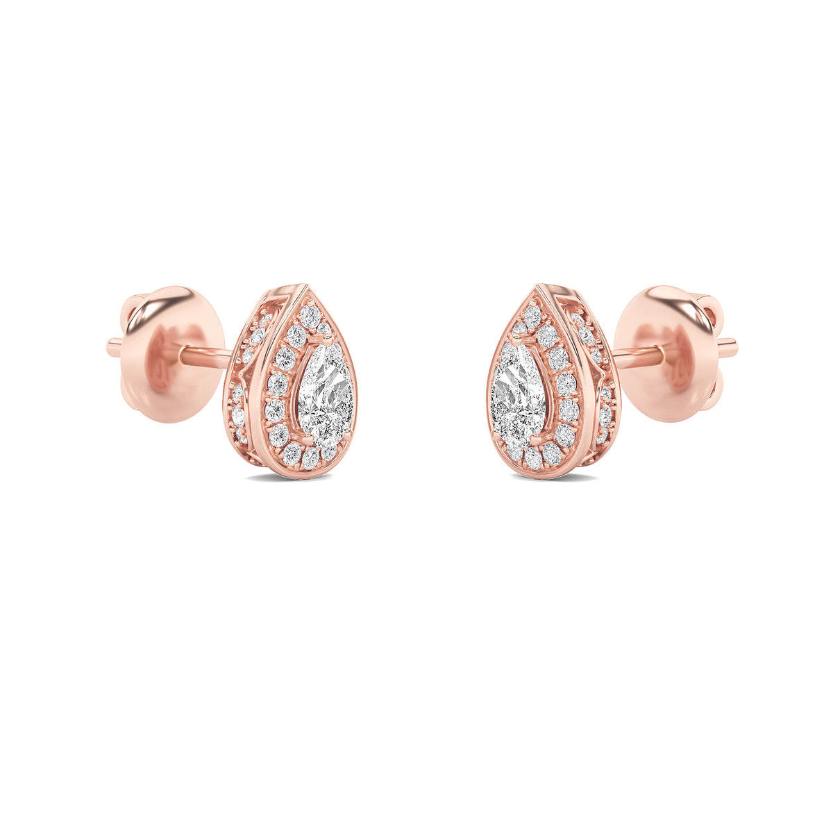 1Cttw Pear Shaped Lab Grown Diamond (F/VVS) Halo Stud Earrings in 14K Gold