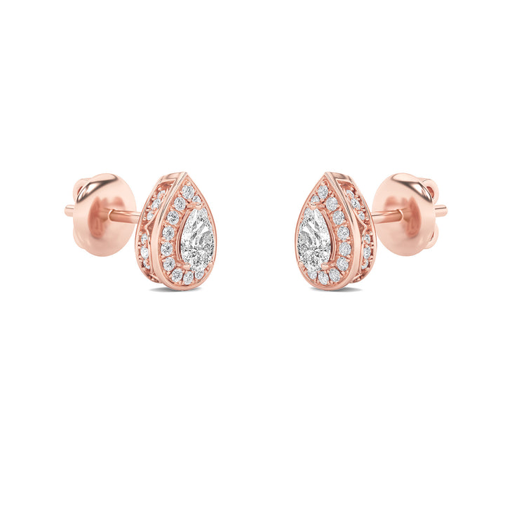 1Cttw Pear Shaped Lab Grown Diamond (F/VVS) Halo Stud Earrings in 14K Gold