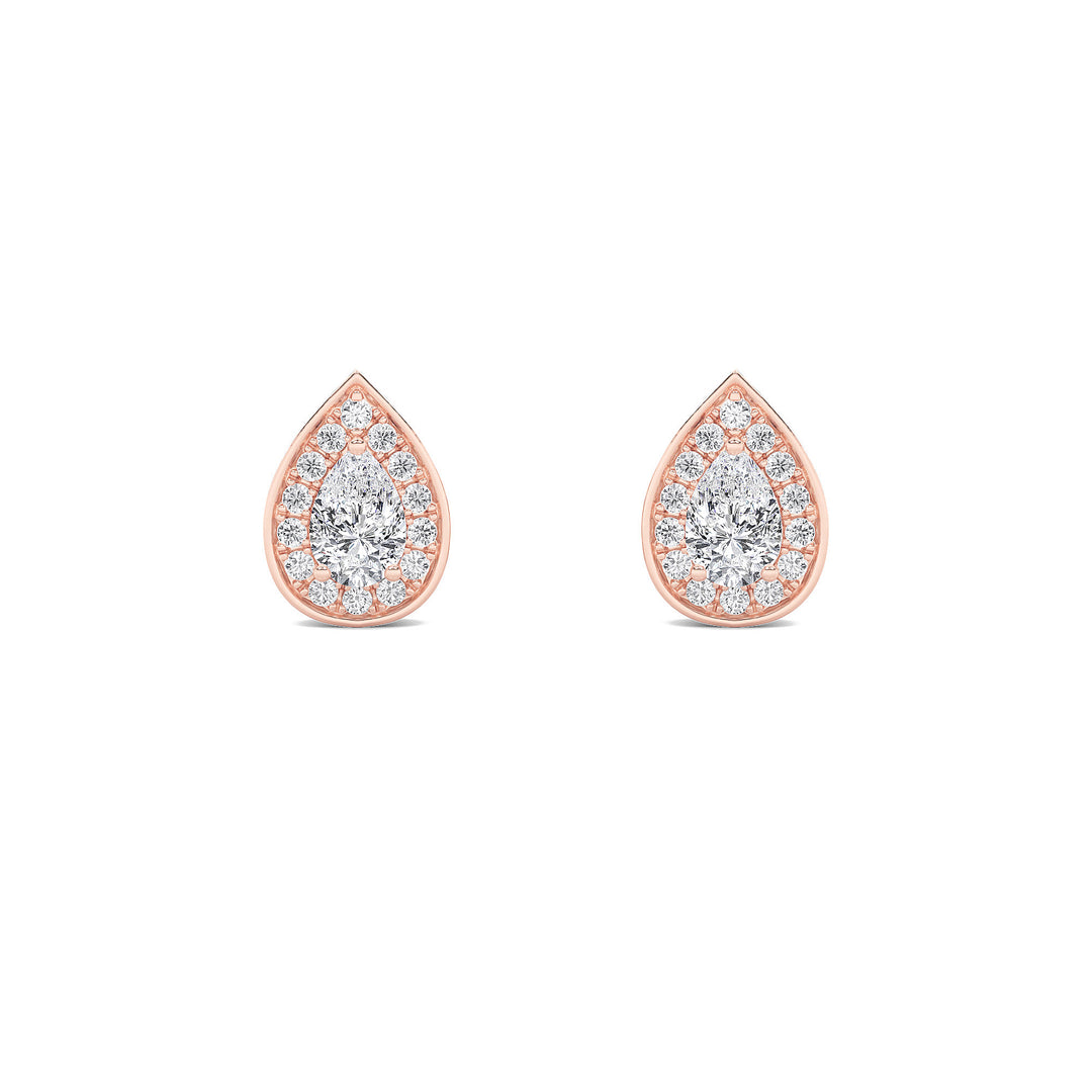 1Cttw Pear Shaped Lab Grown Diamond (F/VVS) Halo Stud Earrings in 14K Gold