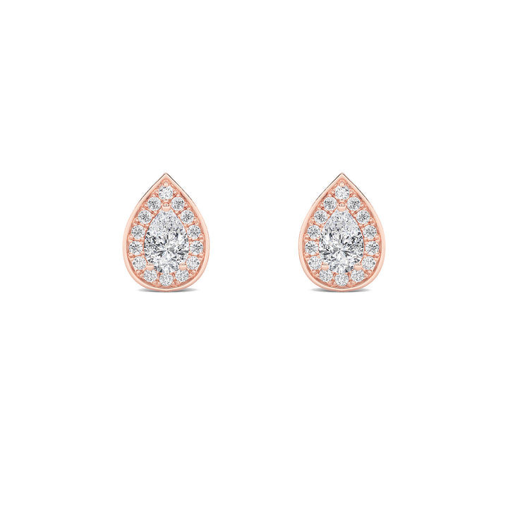 1Cttw Pear Shaped Lab Grown Diamond (F/VVS) Halo Stud Earrings in 14K Gold