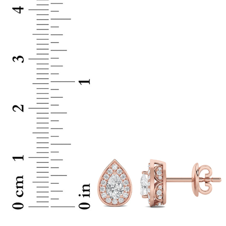 1Cttw Pear Shaped Lab Grown Diamond (F/VVS) Halo Stud Earrings in 14K Gold