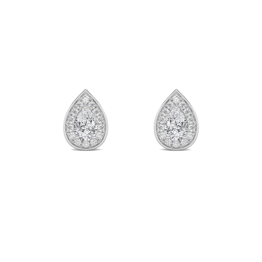 2Cttw Pear Shaped Lab Grown Diamond (F/VS) Halo Stud Earrings in 14K Gold