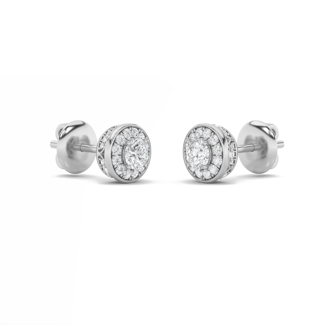 1Cttw Round Shaped Lab Grown Diamond (F/VS) Halo Stud Earrings in 14K Gold