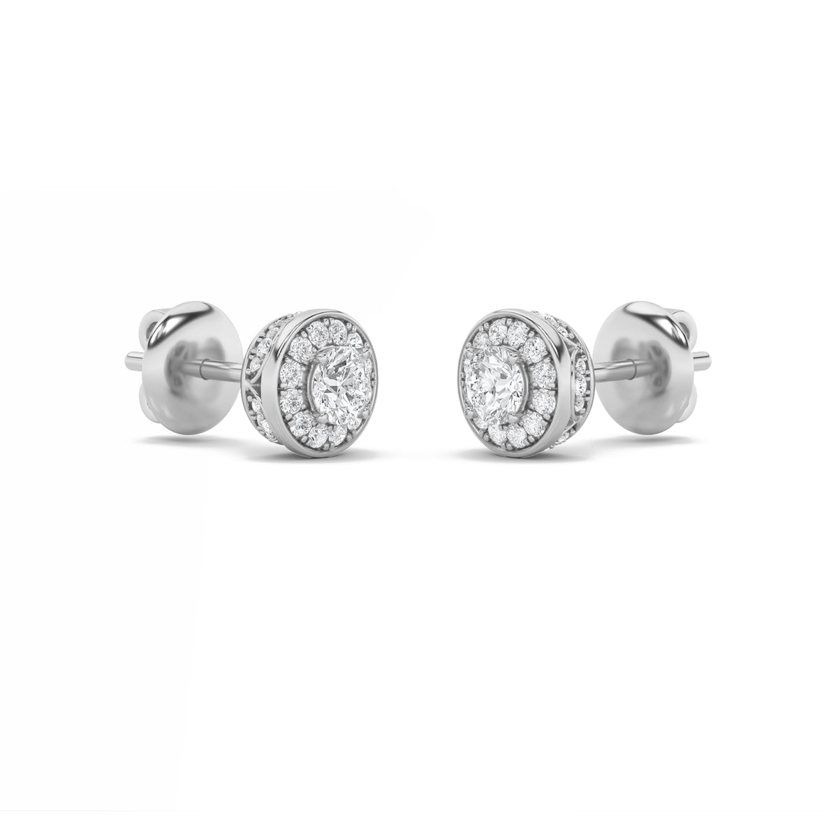 1Cttw Round Shaped Lab Grown Diamond (F/VS) Halo Stud Earrings in 14K Gold