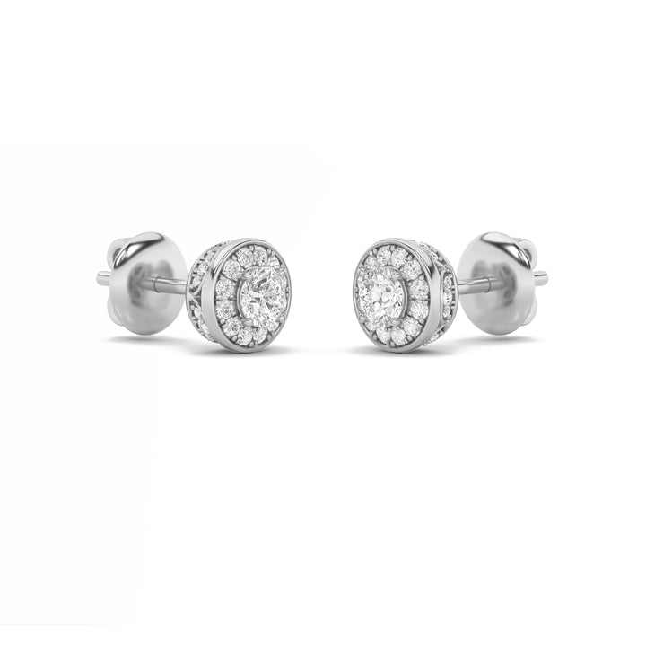 1Cttw Round Shaped Lab Grown Diamond (F/VS) Halo Stud Earrings in 14K Gold