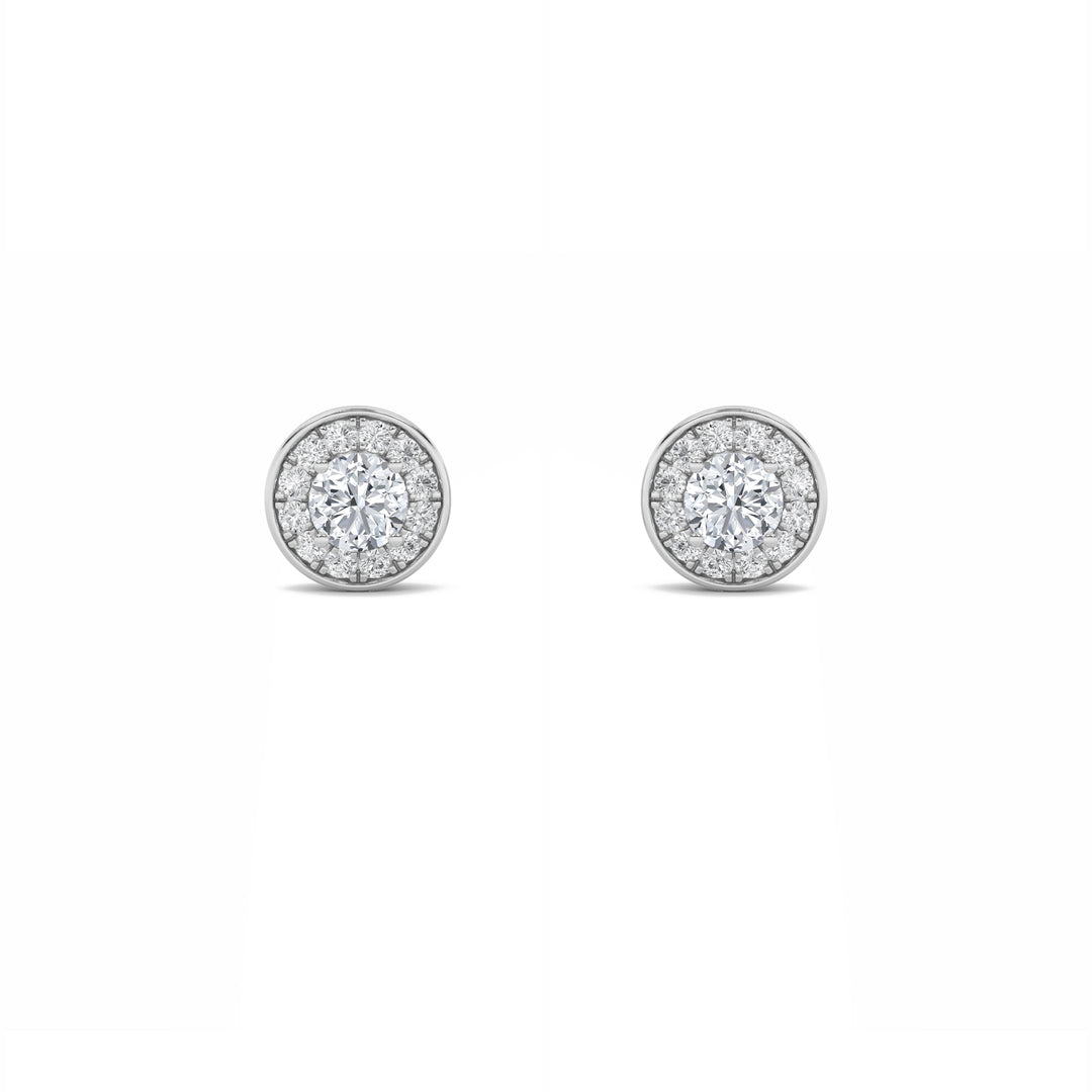 1Cttw Round Shaped Lab Grown Diamond (F/VS) Halo Stud Earrings in 14K Gold