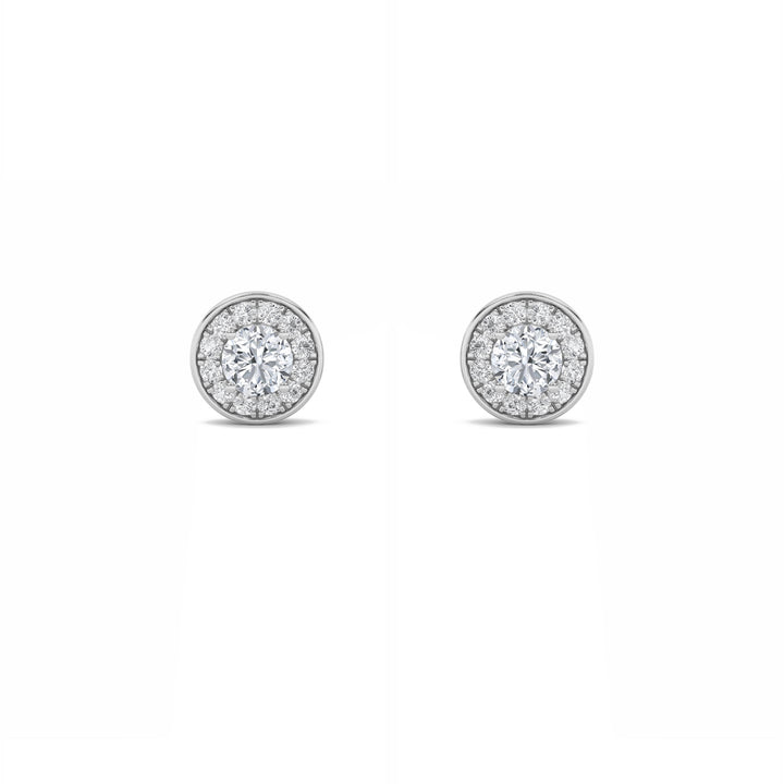 1Cttw Round Shaped Lab Grown Diamond (F/VS) Halo Stud Earrings in 14K Gold
