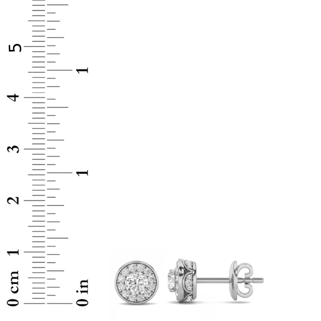 1Cttw Round Shaped Lab Grown Diamond (F/VS) Halo Stud Earrings in 14K Gold