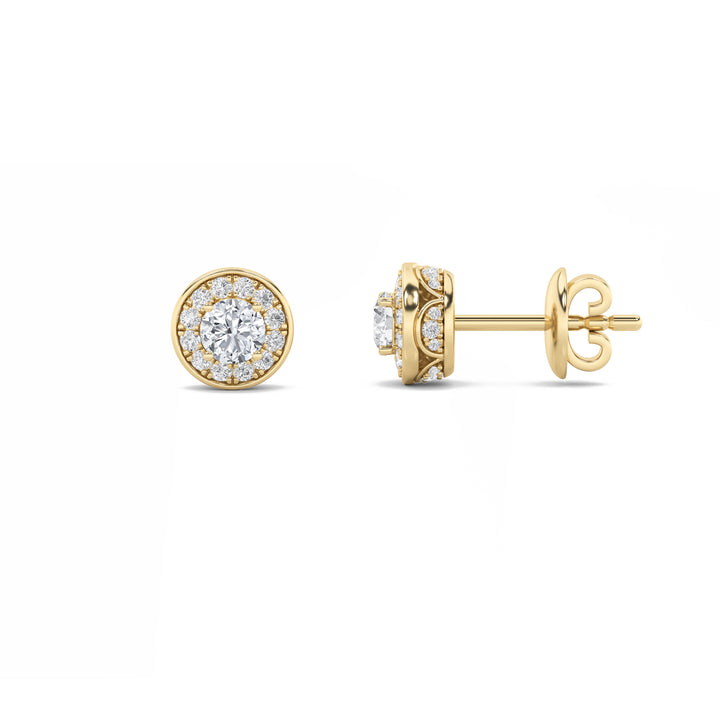 1Cttw Round Shaped Lab Grown Diamond (F/VS) Halo Stud Earrings in 14K Gold