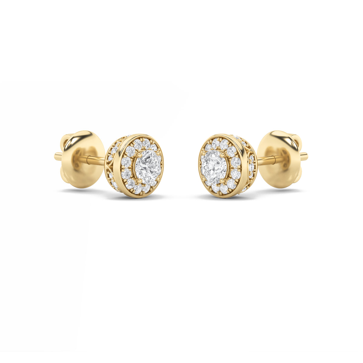 1Cttw Round Shaped Lab Grown Diamond (F/VS) Halo Stud Earrings in 14K Gold