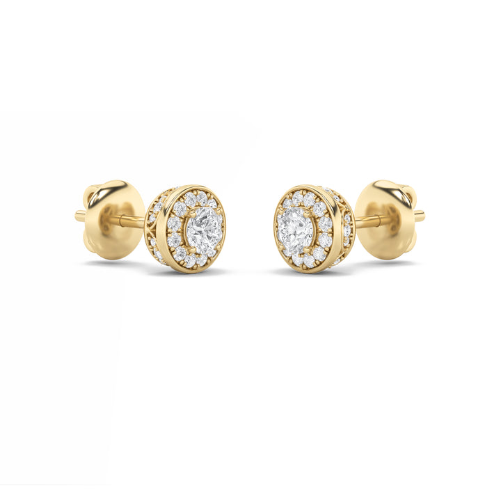 1Cttw Round Shaped Lab Grown Diamond (F/VS) Halo Stud Earrings in 14K Gold