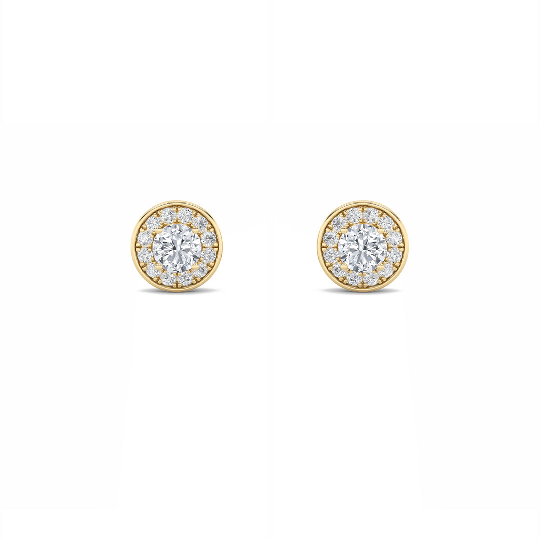 1Cttw Round Shaped Lab Grown Diamond (F/VS) Halo Stud Earrings in 14K Gold
