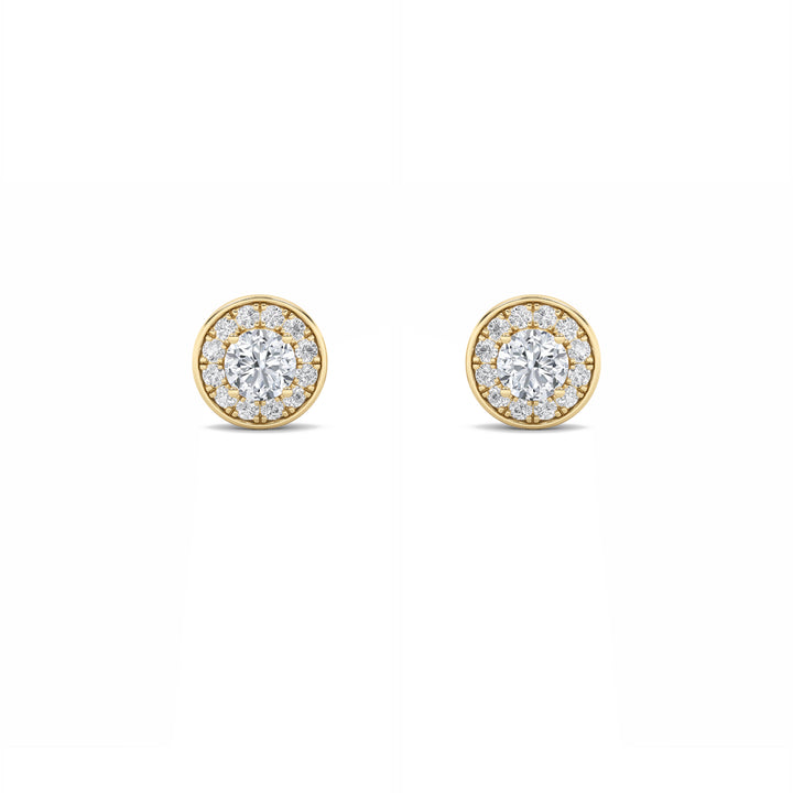 1Cttw Round Shaped Lab Grown Diamond (F/VS) Halo Stud Earrings in 14K Gold