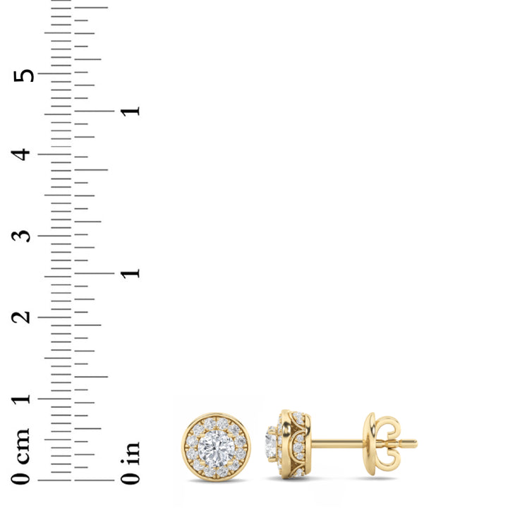 1Cttw Round Shaped Lab Grown Diamond (F/VS) Halo Stud Earrings in 14K Gold