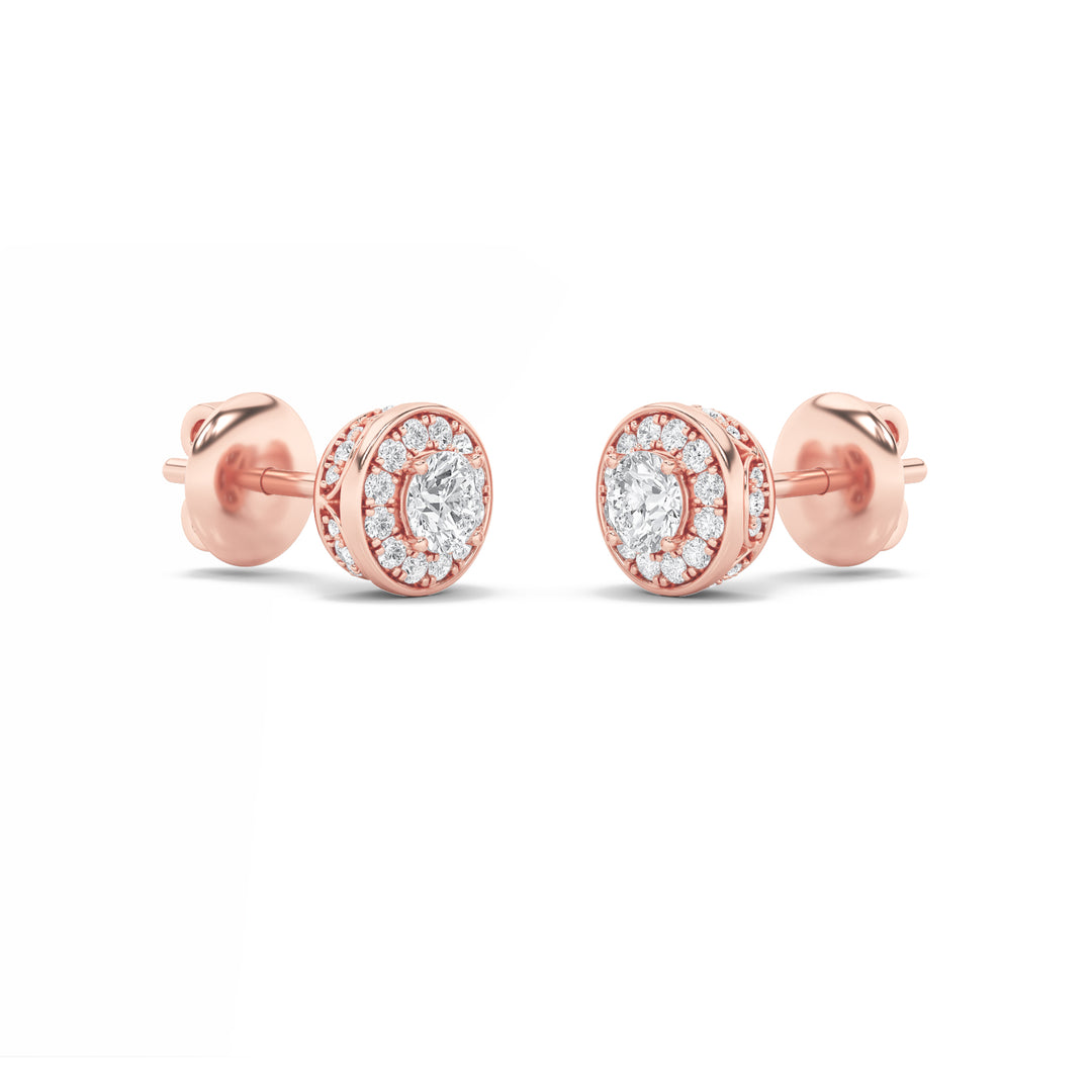 1Cttw Round Shaped Lab Grown Diamond (F/VS) Halo Stud Earrings in 14K Gold