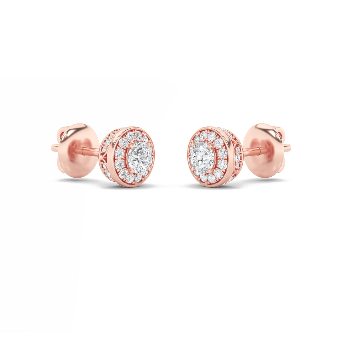 1Cttw Round Shaped Lab Grown Diamond (F/VS) Halo Stud Earrings in 14K Gold
