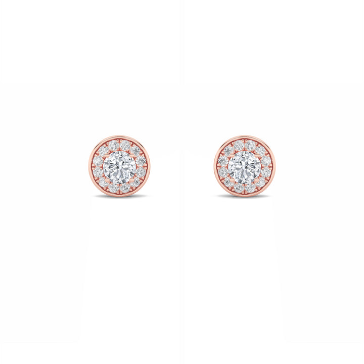 1Cttw Round Shaped Lab Grown Diamond (F/VS) Halo Stud Earrings in 14K Gold