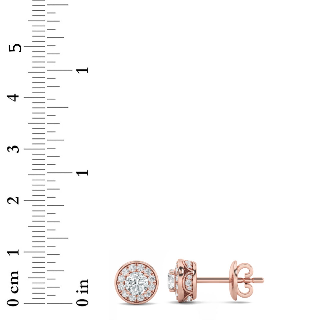 1Cttw Round Shaped Lab Grown Diamond (F/VS) Halo Stud Earrings in 14K Gold