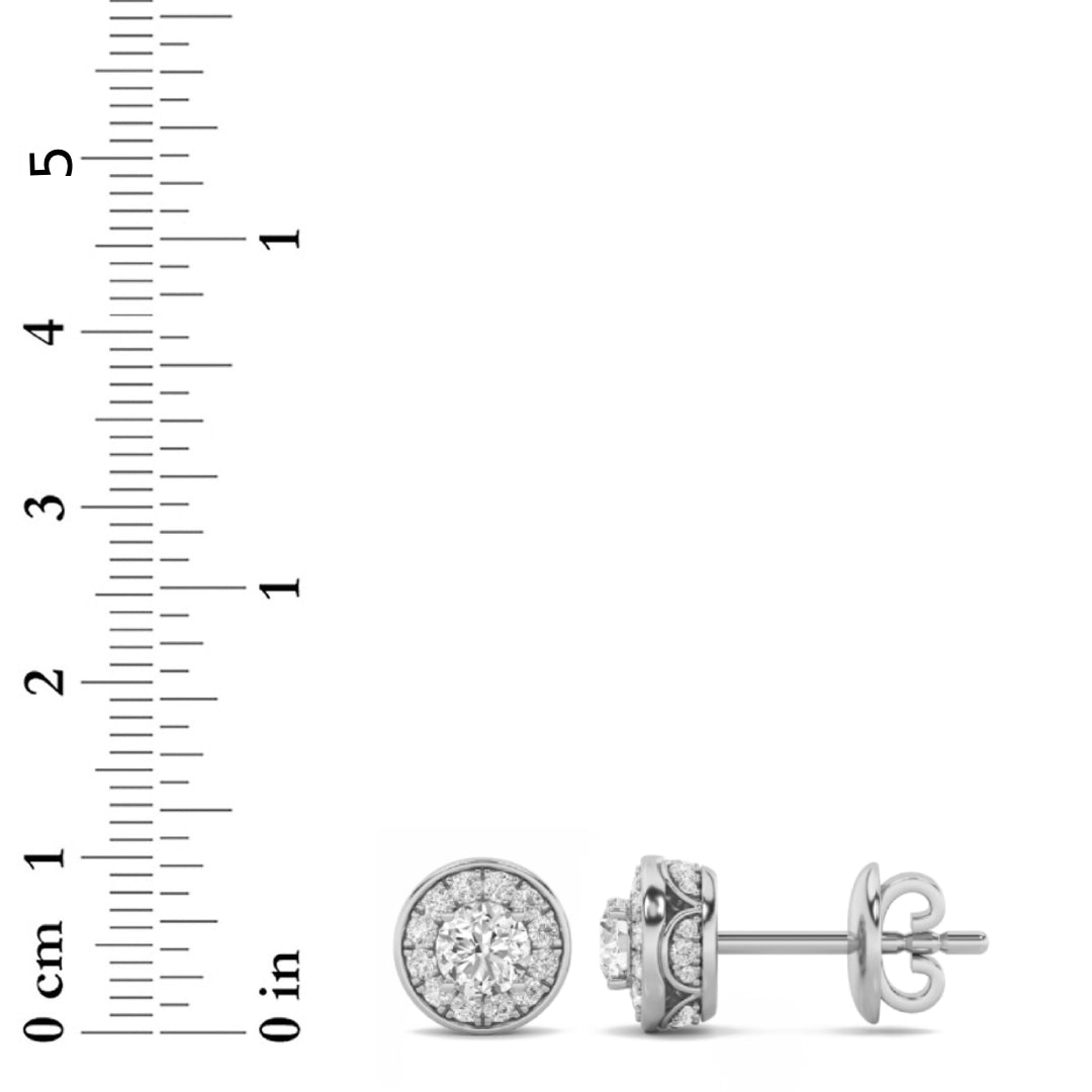 2Cttw Round Shaped Lab Grown Diamond (F/VS) Halo Stud Earrings in 14K Gold
