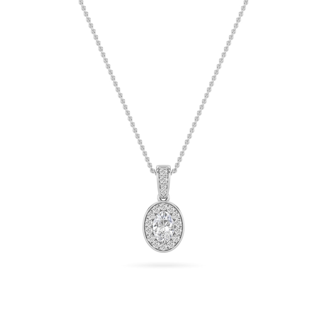 0.75Cttw Oval Shaped Lab Grown Diamond (F/VS) Halo Pendant in 14K Gold