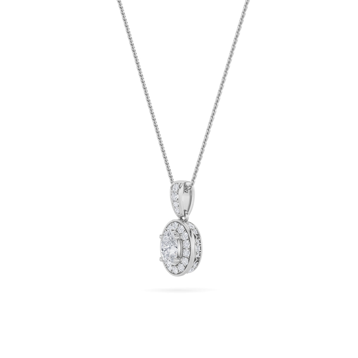 0.75Cttw Oval Shaped Lab Grown Diamond (F/VS) Halo Pendant in 14K Gold