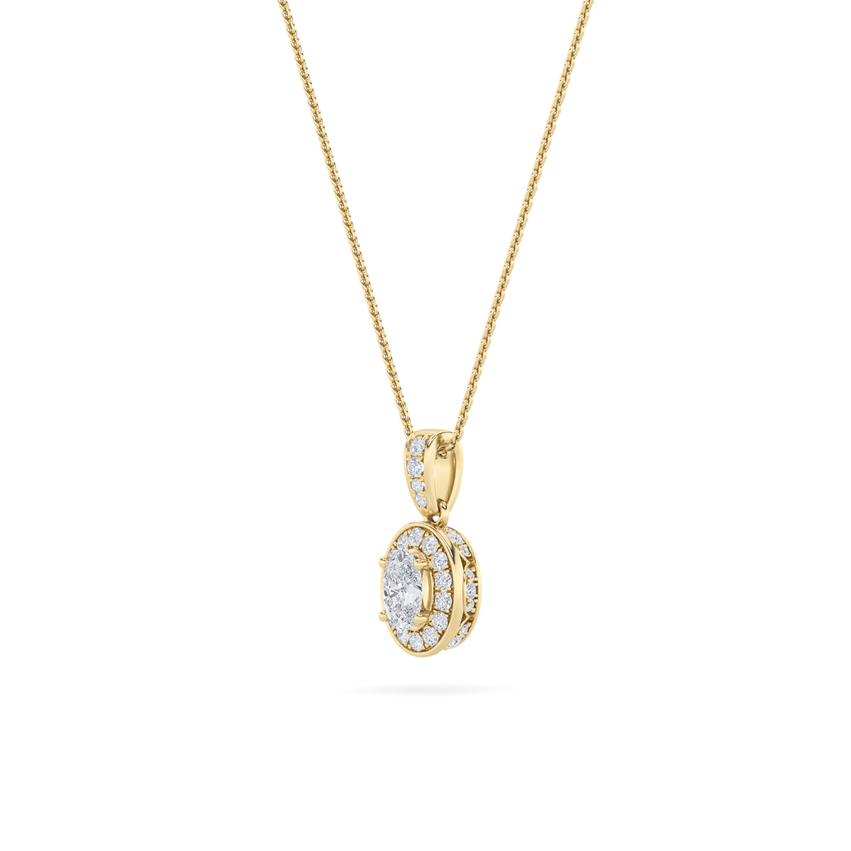0.75Cttw Oval Shaped Lab Grown Diamond (F/VS) Halo Pendant in 14K Gold