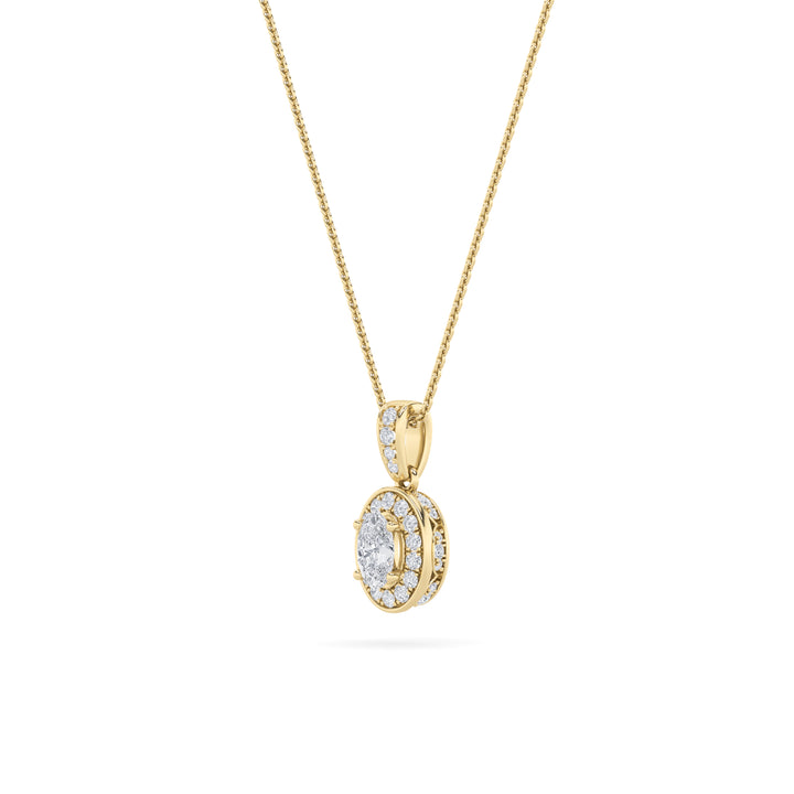0.75Cttw Oval Shaped Lab Grown Diamond (F/VS) Halo Pendant in 14K Gold