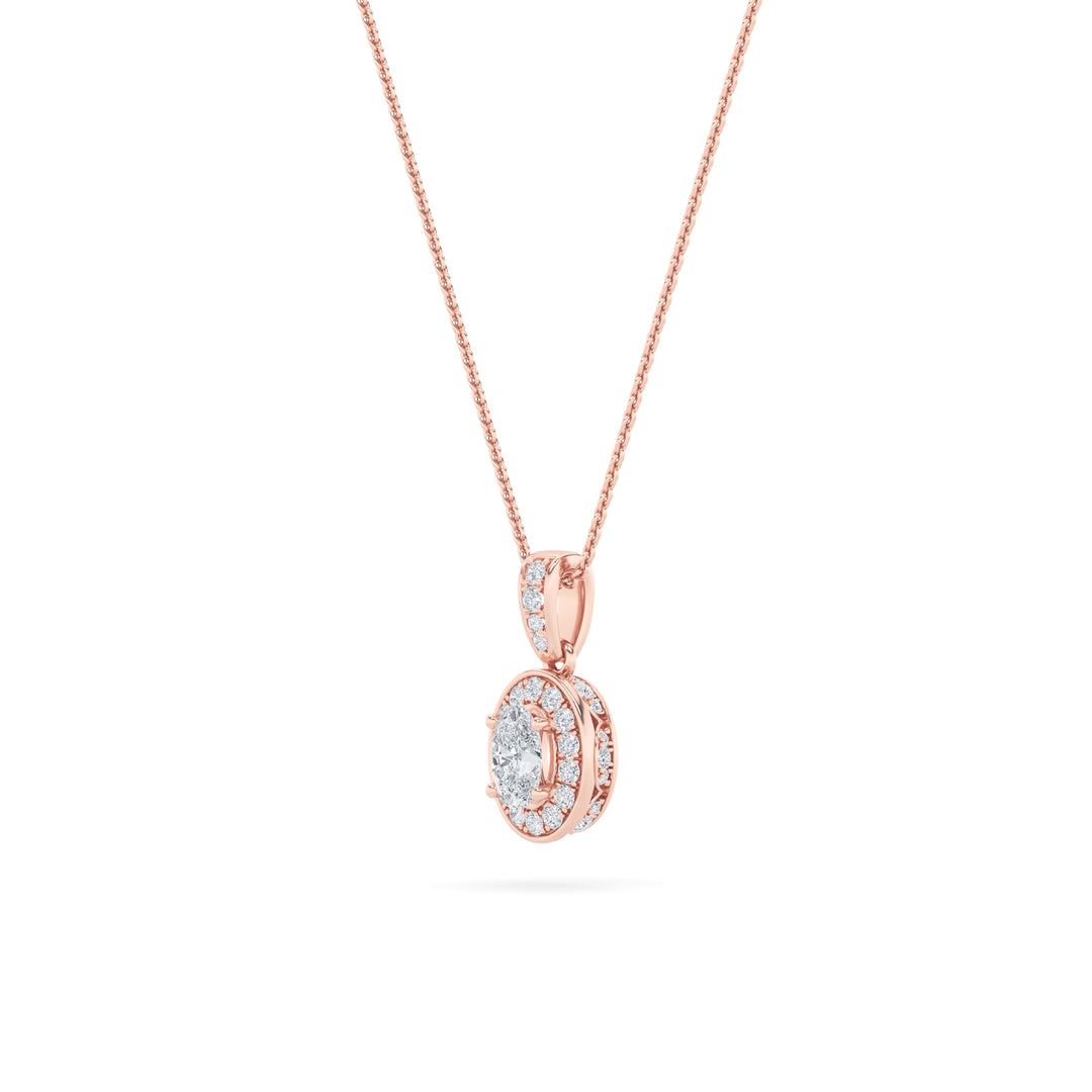 0.75Cttw Oval Shaped Lab Grown Diamond (F/VS) Halo Pendant in 14K Gold