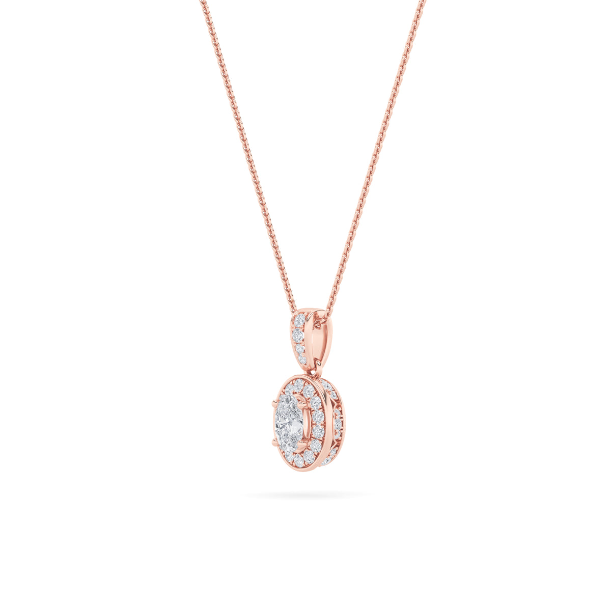 0.75Cttw Oval Shaped Lab Grown Diamond (F/VS) Halo Pendant in 14K Gold