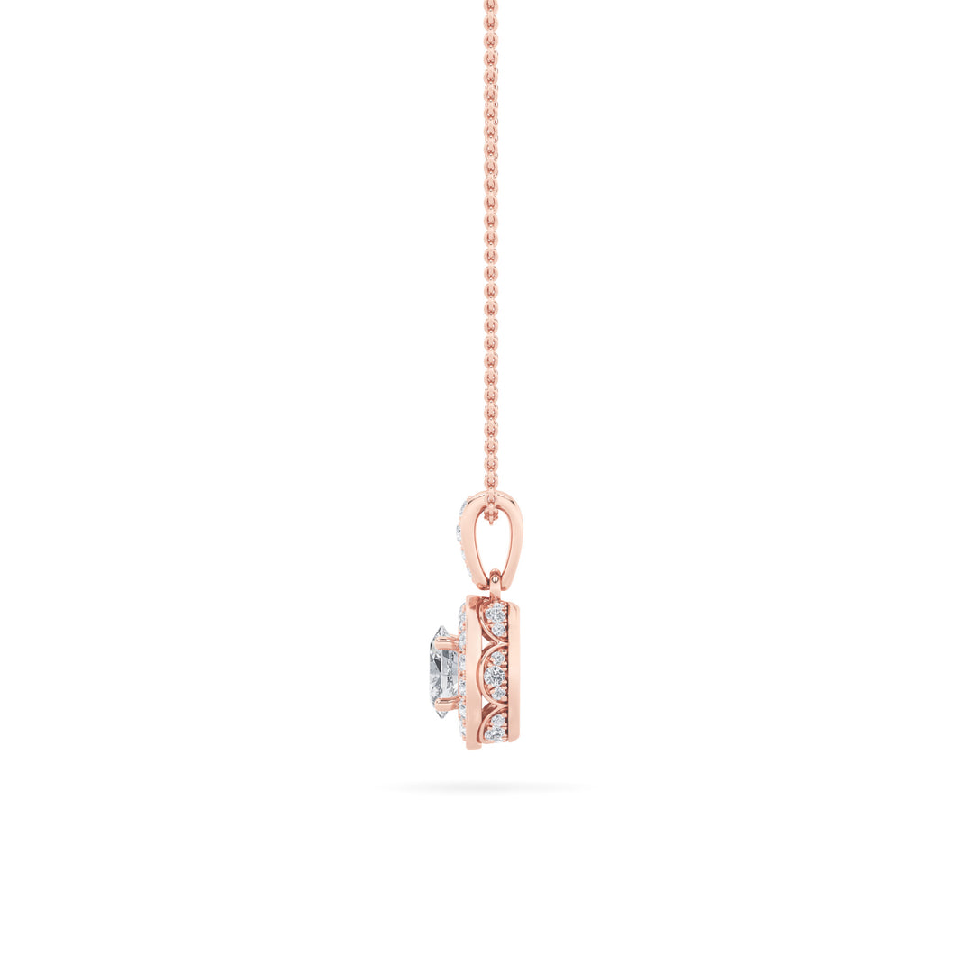 0.75Cttw Oval Shaped Lab Grown Diamond (F/VS) Halo Pendant in 14K Gold