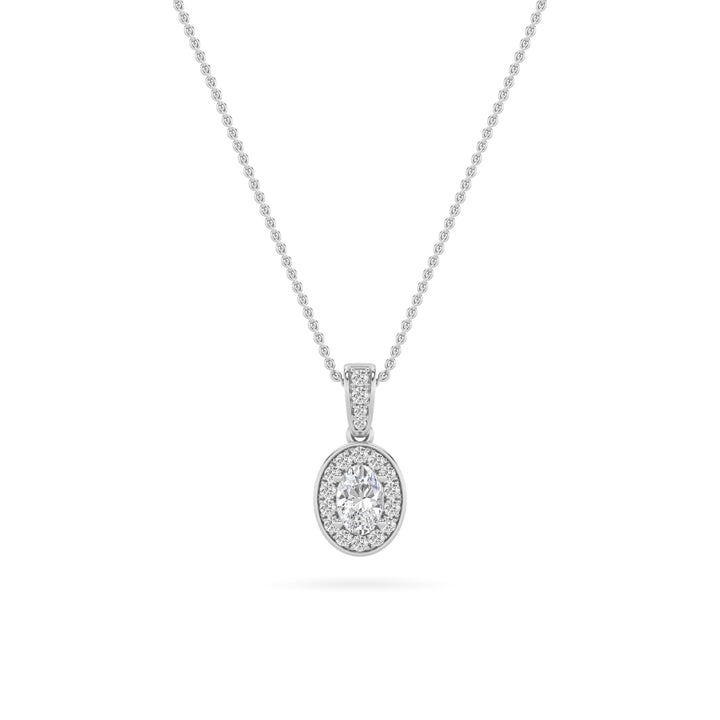 1.25Cttw Oval Shaped Lab Grown Diamond (F/VS) Halo Pendant in 14K Gold