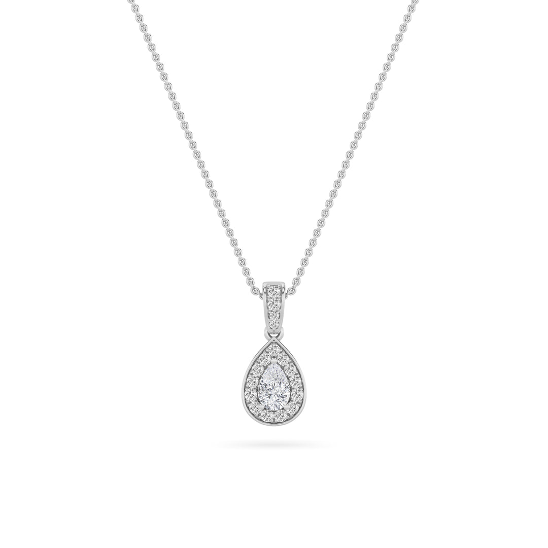 0.75Cttw Pear Shaped Lab Grown Diamond (F/VS) Halo Pendant in 14K Gold