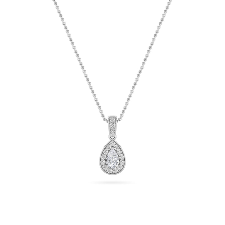0.75Cttw Pear Shaped Lab Grown Diamond (F/VS) Halo Pendant in 14K Gold